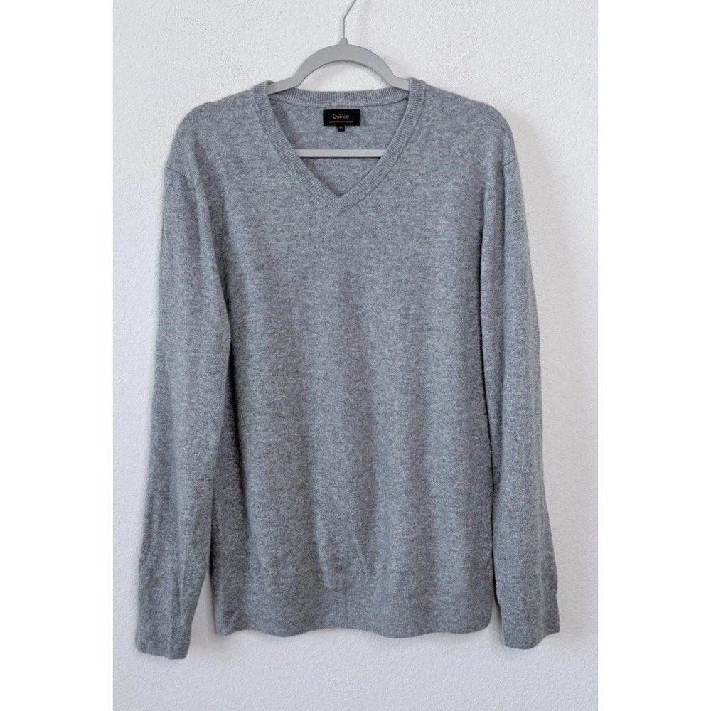 Quince 100% Mongolian Cashmere V-Neck Sweater Men's XL Gray Capsule Quiet Luxury